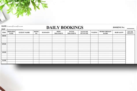 Spa Daily Bookings V02 Printable And Spreadsheet Etsy