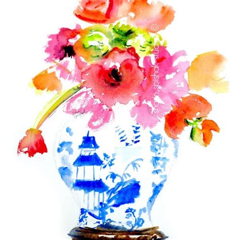 Blue And White Ginger Jar Print Floral Still Life Ginger Jar Etsy