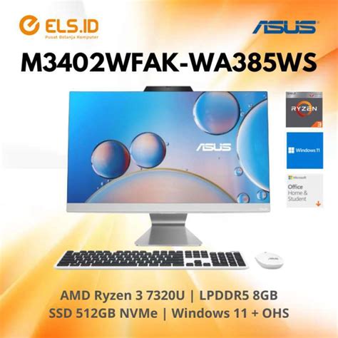 Promo Pc Asus Aio M3402wfak Wa385ws Ryzen 3 7320u 8gb Ssd 512gb 23 8