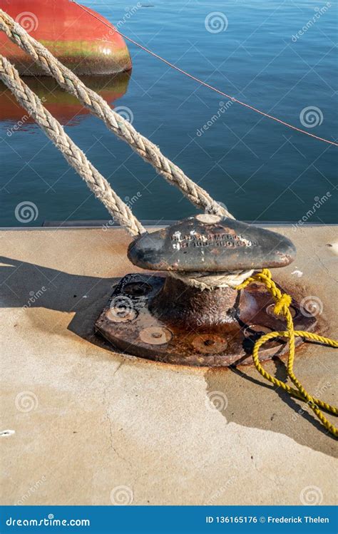 Ferry Rope Tied To Metal Boat Slip At Dock Stock Photo Image Of Rope