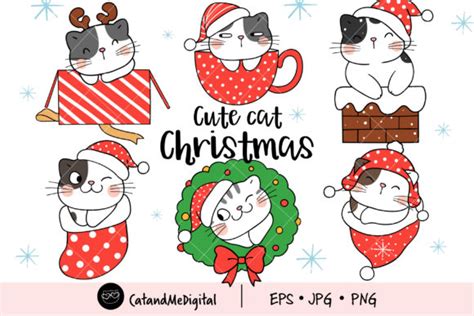 Cute Cat Christmas Clipart Graphic By Catandme · Creative Fabrica