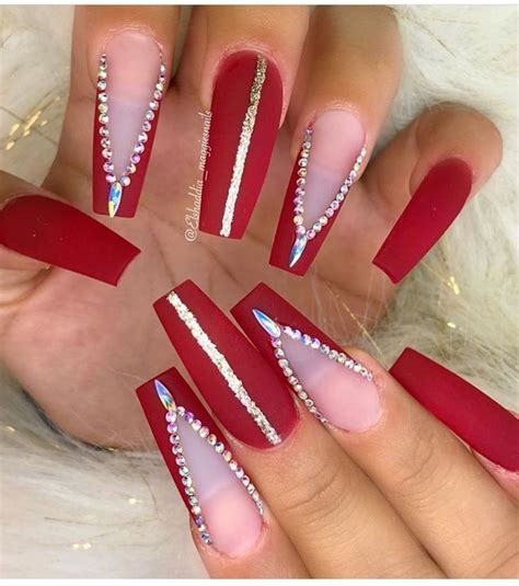 Untitled Nails Design With Rhinestones Red Acrylic Nails Rhinestone