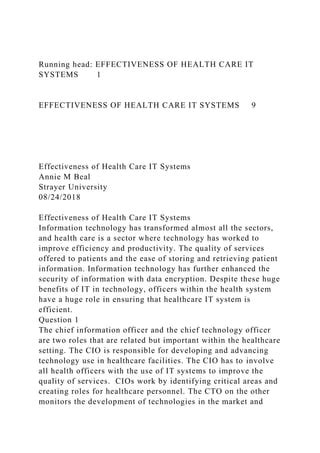 Running Head Effectiveness Of Health Care It Systems Effe Docx