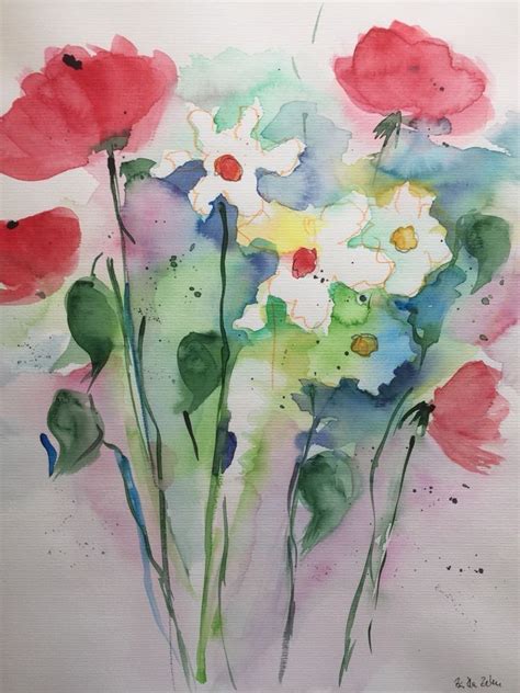 Original Aquarell Wiesenblumen Blumen Bild Kunst Aquarell Watercolor