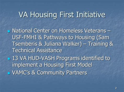 Expansion Of Housing First Hud Vash And Homeless Veterans Solution Focused Mark A Engelhardt Ms