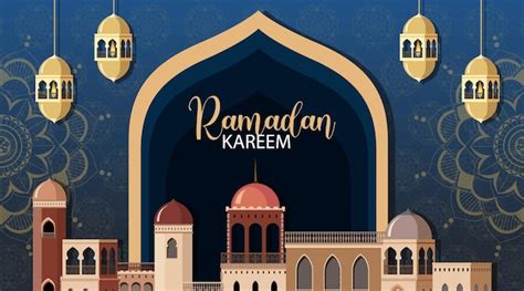 Free Vector Ramadan Kareem Poster With Traditional Islamic Elements