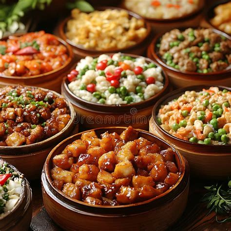 A Delicious Spread Of Diverse Asian Dishes Ready For Enjoyment Stock