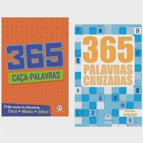 Kit 2 livros 365 Caça palavras volume 1 365 Palavras Cruzadas no