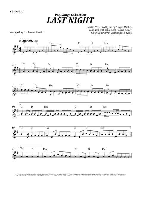 Last Night Arr Guillaume Martin By Morgan Wallen Sheet Music For