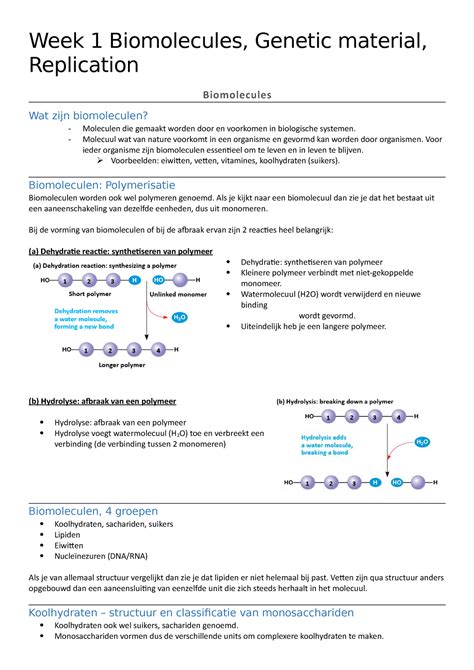 Moleculaire Biologie Lecture Notes Week Biomolecules Genetic