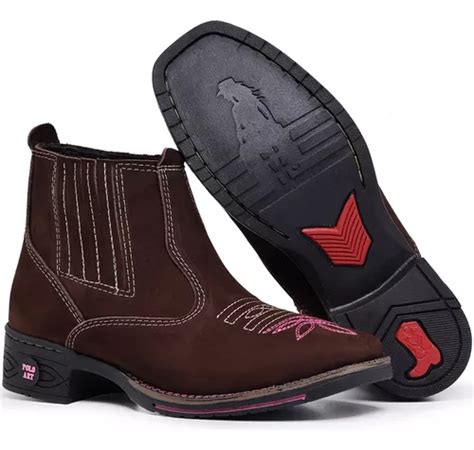 Bota Country Botina Texana Feminina Em Couro Bico Quadrado Frete Gr Tis