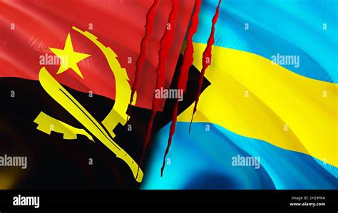 Angola And Bahamas Flags With Scar Concept Waving Flag 3D Rendering