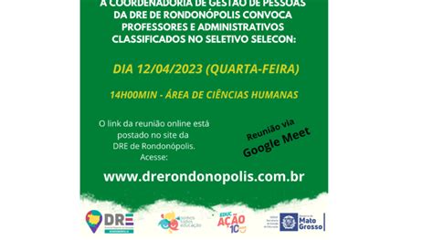 CONVOCAÇÃO DRE Diretoria Regional de Educação de Rondonópolis