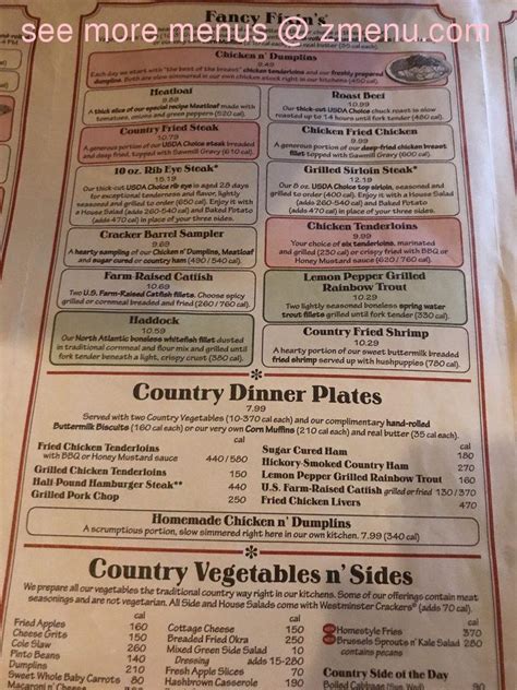 Online Menu Of Cracker Barrel Old Country Store Restaurant Elkhart