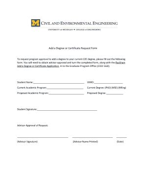 Fillable Online Cee Umich Add A Degree Or Certificate Request Form