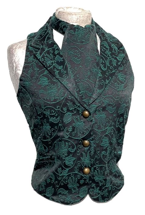 2 Pcs Women Waistcoat Outfit With Back Corseted In Teal Black Victorian