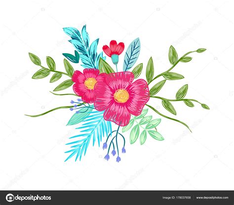 Ramo de flores Dibujo por lápices de color Vector Vector de stock por