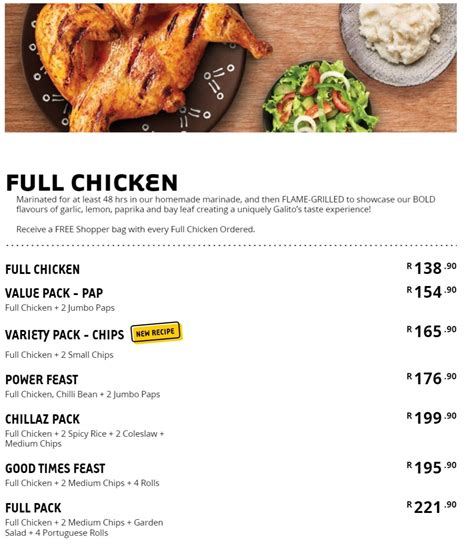 Galito S Menu And Prices South Africa