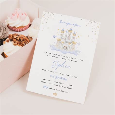 Princess Invitation Princess Birthday Blue Castle Invitation