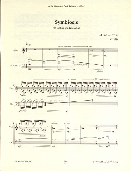 シンビオシス（エリッキ＝スヴェン・トゥール）（弦楽二重奏）【symbiosis】 エリッキ＝スヴェン・トゥール Erkki Sven Tuur 吹奏楽の楽譜販売はミュージックエイト