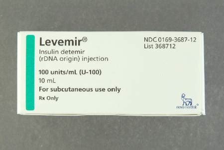 Levemir Insulin 100 U / mL Subcutaneous Injection Vial 10 mL - Suprememed