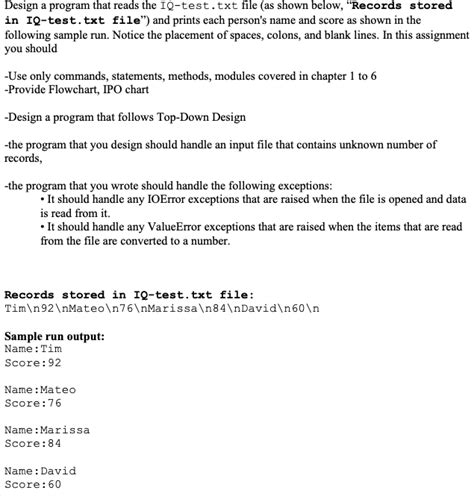 Solved Design A Program That Reads The Iq Test Txt File As Chegg