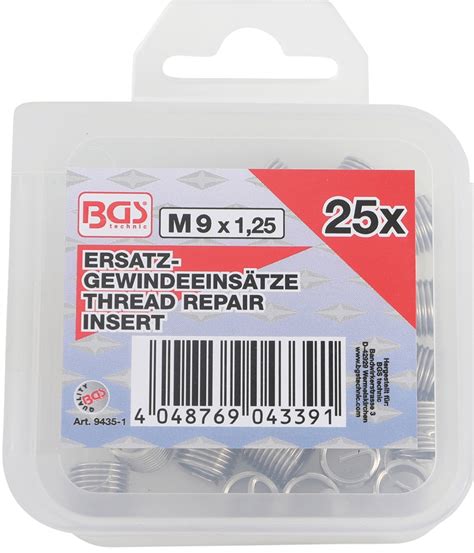 BGS 9435 1 Ersatz Gewindeeinsätze M9 x 1 25mm 25 teilig Fluid