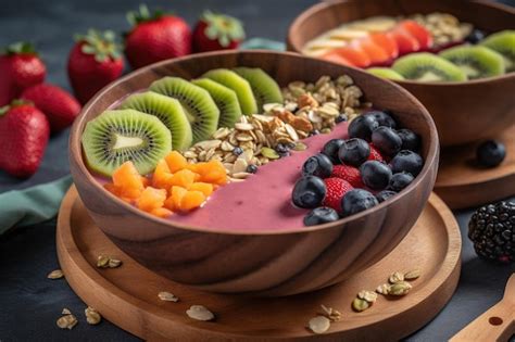 Premium Ai Image Smoothie Bowl Topped With Fresh Fruit Granola And