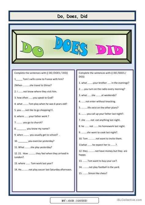 Do Does Did English Esl Worksheets Pdf Doc