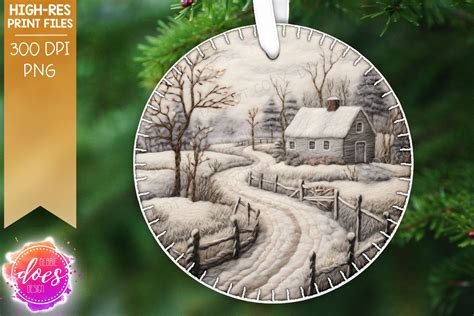 3d Felt Circle Ornament Winter Farmhouse Sublimationprintable Des