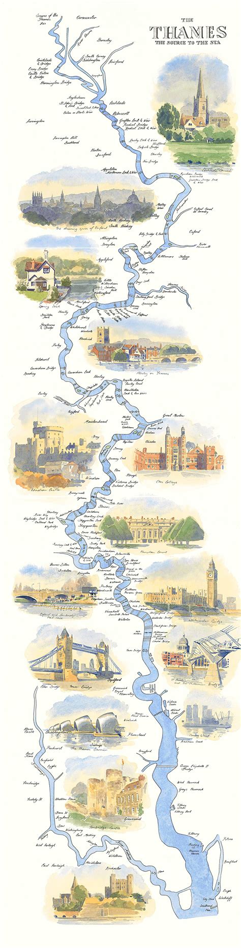 The Thames: The Source to the Sea [669 × 2531] : r/MapPorn