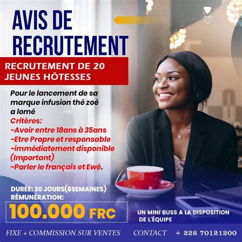 Recrutement De 20 Hôtes Et Hôtesses Commerciaux EmploiTogo INFO