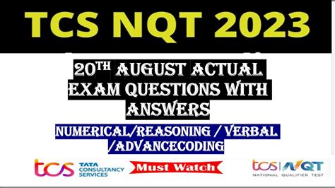 20 August 2022 TCS NQT EXAM QUESTIONS WITH ANSWERS SLOT 1 20TH