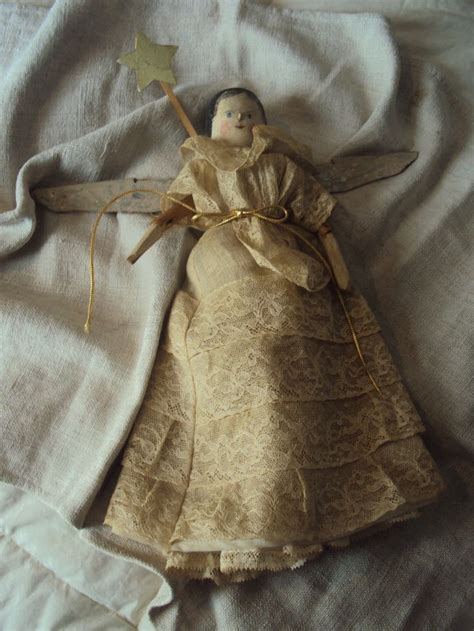 Antique German Grodnertal Wooden Penny Peg Doll 11 1 2 Angel Folk Art