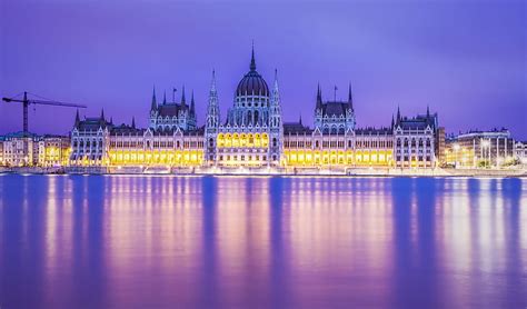 Río La Tarde Arquitectura Iluminación Budapest El Edificio Del Parlamento Fondo De