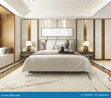 3d Rendering Luxury Modern Bedroom Suite In Hotel Stock Illustration