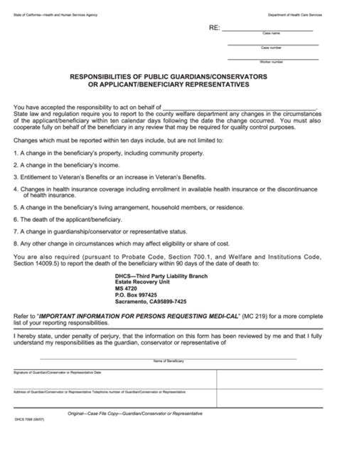 Fillable Form Dhcs 7068 California Responsibilities Of Public