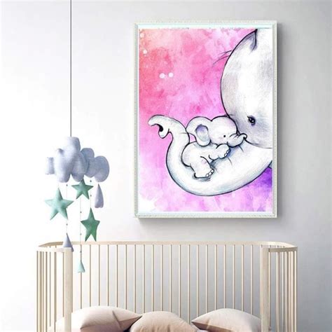 Diamond Painting Complet Blanc Éléphant Bébé Animaux Diamant Painting