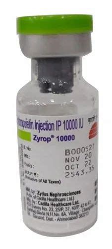 Zyrop 10000 Recombinant Human Erythropoietin 6ml Prescription At Rs