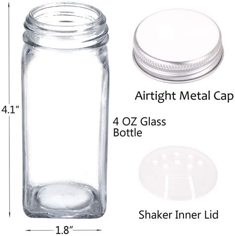 Set Of 12 Square Glass Spice Jars With Shaker Tops Chalkboard Labels And Pen Funnel And