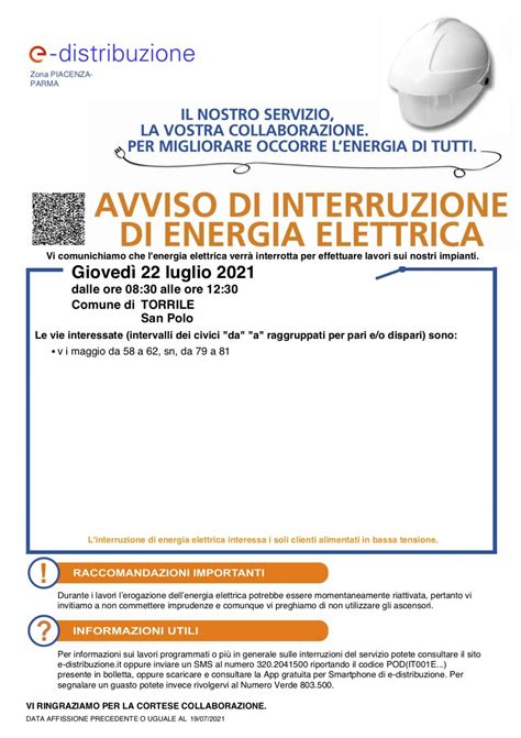 Interruzione Energia Elettrica 22 Luglio 2021 Comune Di Torrile