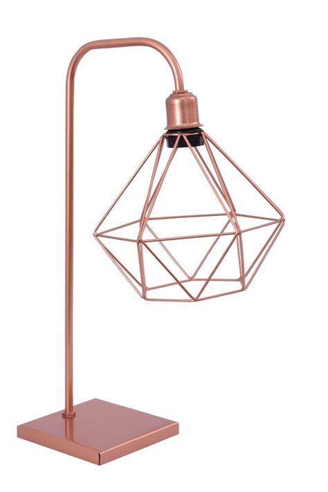 Abajur Luminária de Mesa C Diamante Retrô Rose Gold Quadrado Formato L