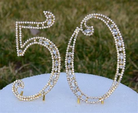 New 5 Gold Crystal Bling Rhinestone Number 50 Cake Topper 50th