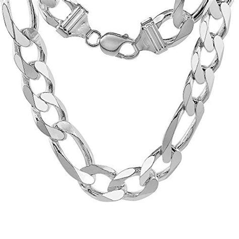 Sterling Silver Figaro Link Chain Necklace Mm Heavy Beveled Edges