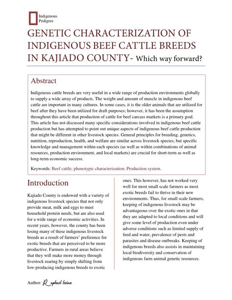 Pdf Genetic Characterization Of Indigenous Cattle Breeds In Kajiado