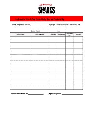 Swim A Thon Pledge Sheet Fill Online Printable Fillable Blank