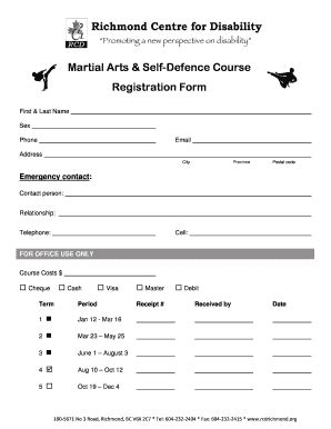 Fillable Online Martial Arts Self Defence Course Registration Form Fax