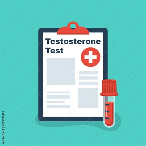 Testosterone Test A Sample Of Blood In A Test Tube And Clipboard With