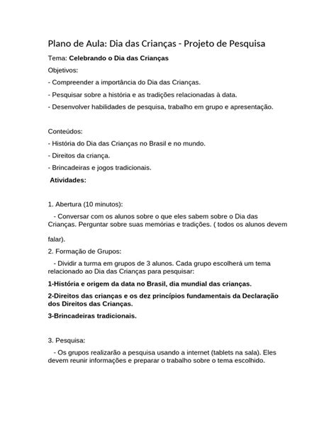 Plano De Aula Dia Das Criancas - Plano de Aula: Dia das Crianças | PDF