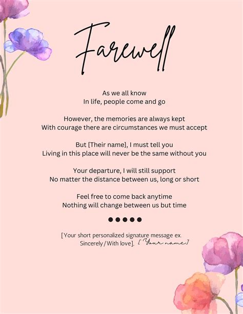 Personalized Poem Farewell Custom Poem Printable Poetry Diy Etsy